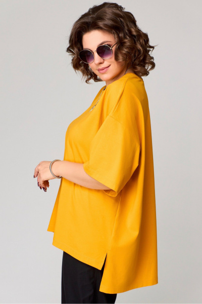 Круглогодичная хлопковая футболка оверсайз Bliss 179 горчица - фото 4