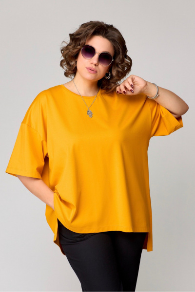 Круглогодичная хлопковая футболка оверсайз Bliss 179 горчица - фото 3