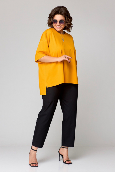 Круглогодичная хлопковая футболка оверсайз Bliss 179 горчица - фото 2