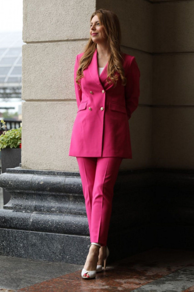 Бизнес-комплект жакет и брюки с выточками Alani Collection 2090 фуксия - фото 8