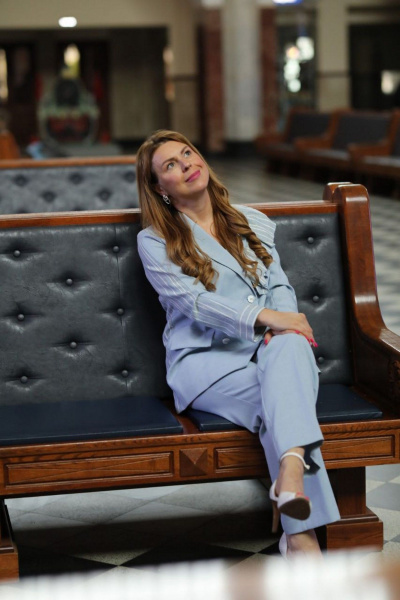 Деловой костюм жакет и штаны широкого силуэта Alani Collection 2117 голубой - фото 13