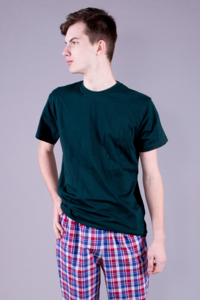 Круглогодичная хлопковая футболка в стиле домохобби 8 Марта 16377-4С510Д40-182,188 зеленый - фото 1