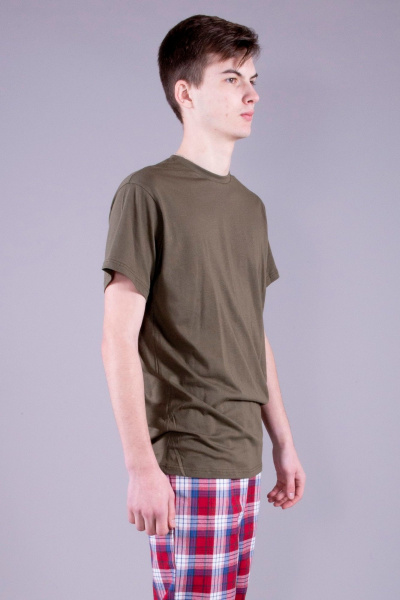 Футболка трикотажная хлопковая на каждый день зеленая 8 Марта 16377-4С510Д40-182,188 оливковый - фото 2