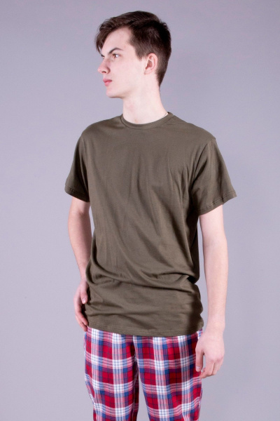 Футболка трикотажная хлопковая на каждый день зеленая 8 Марта 16377-4С510Д40-182,188 оливковый - фото 1