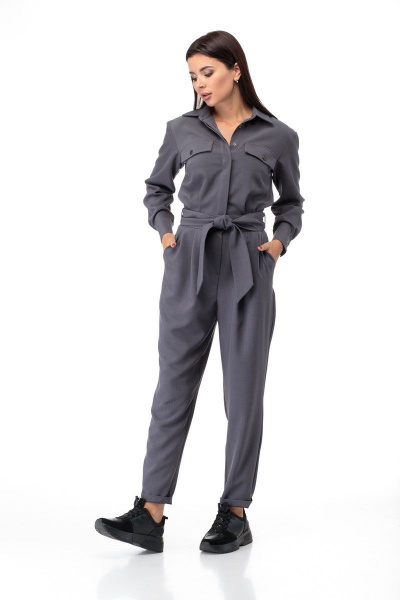 Комбинезон полуприлегающий из костюмной ткани со складками Anelli 887 графит - фото 5