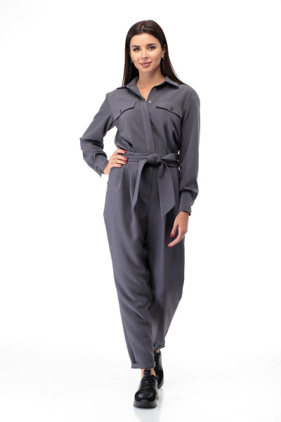 Комбинезон полуприлегающий из костюмной ткани со складками Anelli 887 графит - фото 4