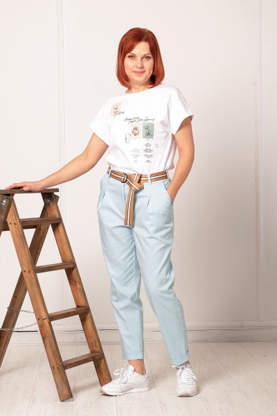 Летние зауженные брюки и рубашка из хлопка Соджи 616 голубой - фото 4