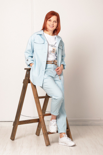Летние зауженные брюки и рубашка из хлопка Соджи 616 голубой - фото 3