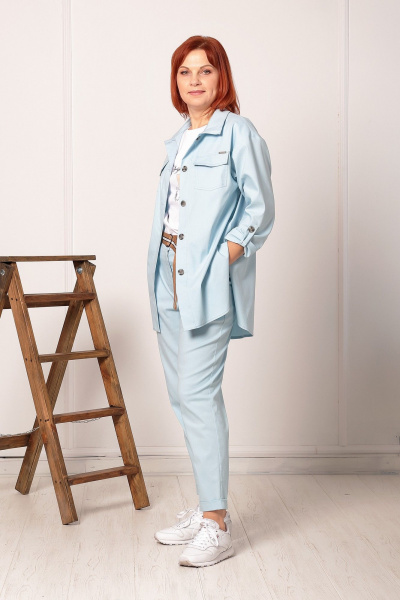 Летние зауженные брюки и рубашка из хлопка Соджи 616 голубой - фото 2