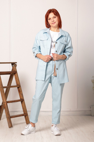 Летние зауженные брюки и рубашка из хлопка Соджи 616 голубой - фото 1