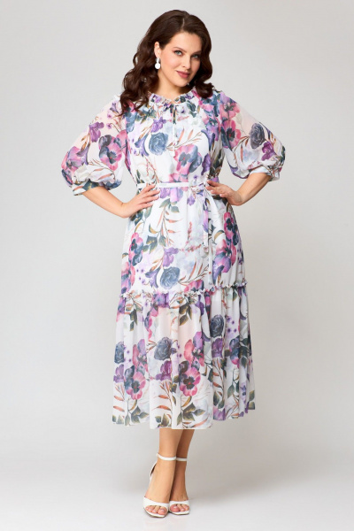 Платье полуприлегающего силуэта из шифона с воланами и вырезом Svetlana-Style 1942 - фото 1