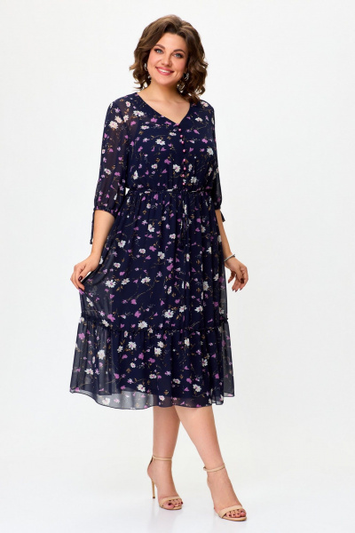 Платье с воланами из шифона и эластичной ткани для летнего образа Svetlana-Style 2013 темно-синий - фото 1