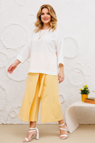 Летний комплект из брюк-кюлотов и блузы Michel chic 1362 молоко,шампань - фото 3