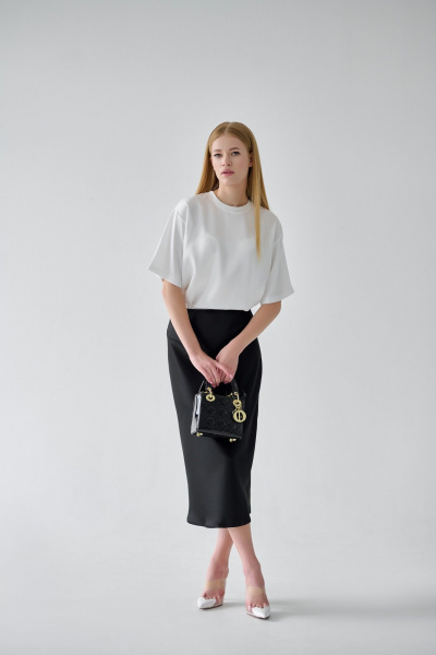 Юбка миди из шелковистой ткани по косой с потайной резинкой Мастер Мод 839ас чёрный - фото 3