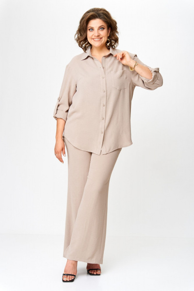 Бежевый костюм из легкой ткани с карманами и поясом VIPPRIMO 110 - фото 10