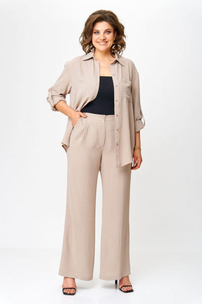 Бежевый костюм из легкой ткани с карманами и поясом VIPPRIMO 110 - фото 9