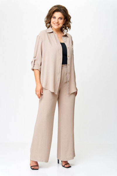 Бежевый костюм из легкой ткани с карманами и поясом VIPPRIMO 110 - фото 8