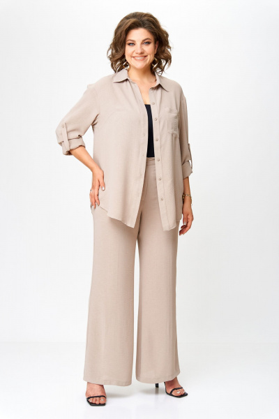 Бежевый костюм из легкой ткани с карманами и поясом VIPPRIMO 110 - фото 7