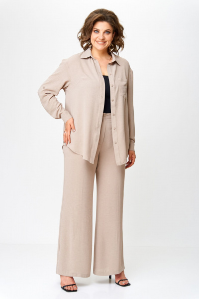 Бежевый костюм из легкой ткани с карманами и поясом VIPPRIMO 110 - фото 6
