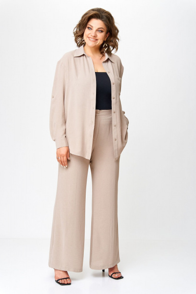 Бежевый костюм из легкой ткани с карманами и поясом VIPPRIMO 110 - фото 1