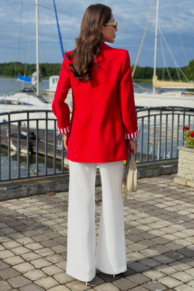 Красный деловой жакет из льна с карманами и лацканами Urs 22-990-2 - фото 12