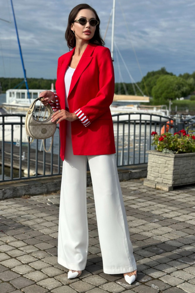 Красный деловой жакет из льна с карманами и лацканами Urs 22-990-2 - фото 11