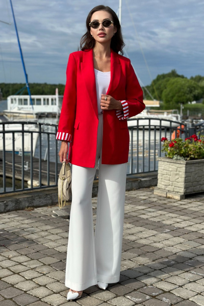 Красный деловой жакет из льна с карманами и лацканами Urs 22-990-2 - фото 10