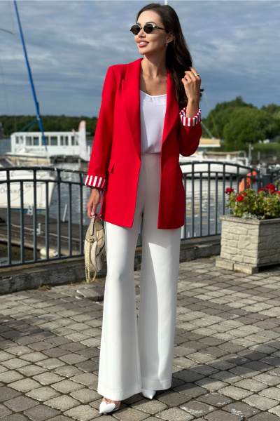 Красный деловой жакет из льна с карманами и лацканами Urs 22-990-2 - фото 9