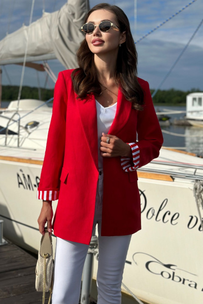 Красный деловой жакет из льна с карманами и лацканами Urs 22-990-2 - фото 7