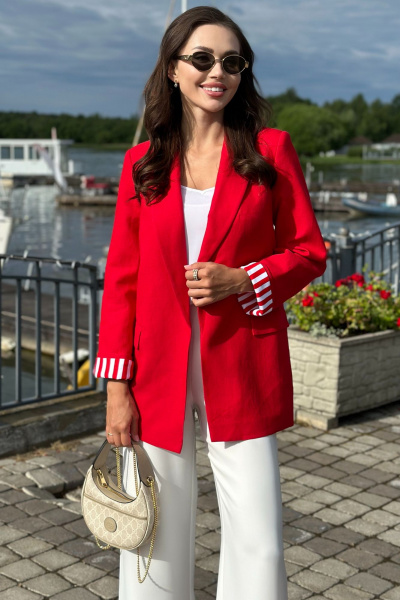 Красный деловой жакет из льна с карманами и лацканами Urs 22-990-2 - фото 6