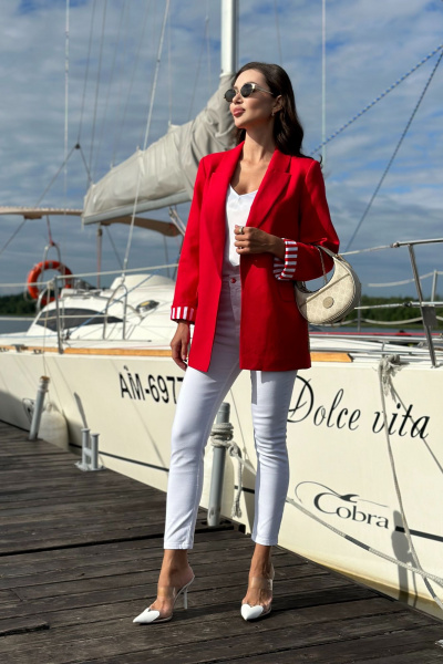 Красный деловой жакет из льна с карманами и лацканами Urs 22-990-2 - фото 5