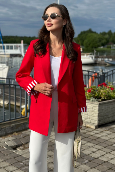 Красный деловой жакет из льна с карманами и лацканами Urs 22-990-2 - фото 4