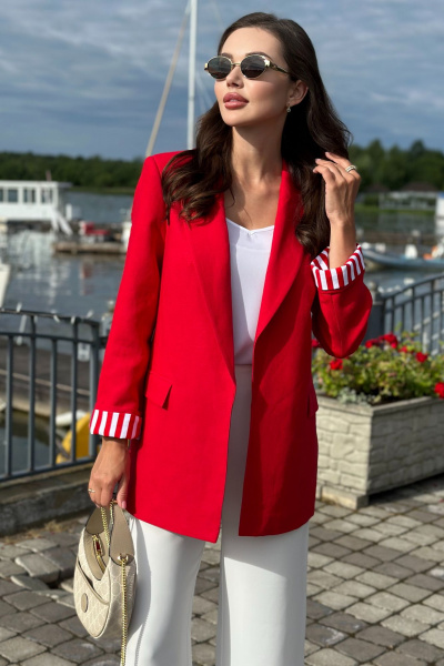 Красный деловой жакет из льна с карманами и лацканами Urs 22-990-2 - фото 3