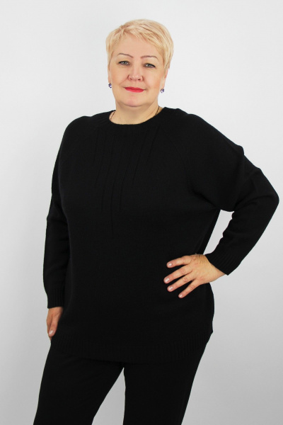 Демисезонный шерстяной джемпер из вязаного трикотажа Полесье С1716-23 4С8789-Д43 158,164 глубокий_черный - фото 1