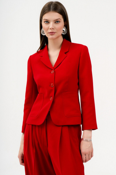 Красный костюм из костюмной ткани с жакетом и брюками Urs 24-373-1 - фото 3