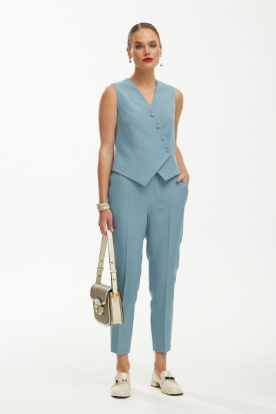 Летний костюм из текстиля с жилетом для повседневных образов Твой имидж 1884 серо-голубой - фото 13