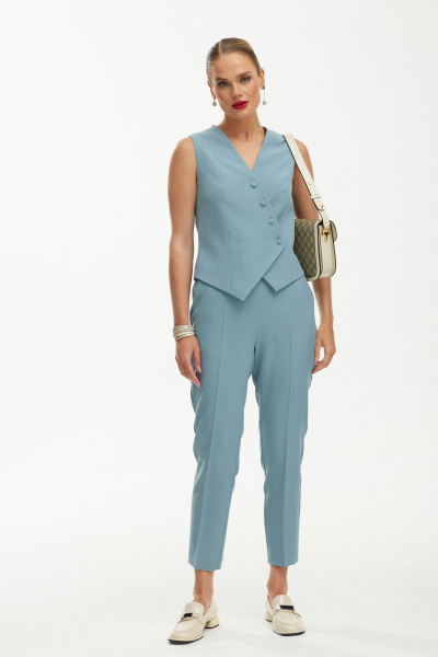 Летний костюм из текстиля с жилетом для повседневных образов Твой имидж 1884 серо-голубой - фото 12