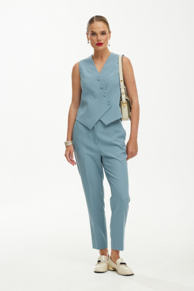 Летний костюм из текстиля с жилетом для повседневных образов Твой имидж 1884 серо-голубой - фото 8