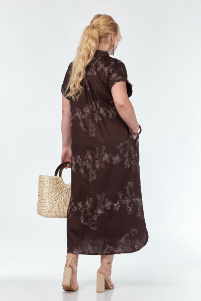 Летнее платье рубашечного кройя из хлопка с пайетками Michel chic 2124 шоколад - фото 7