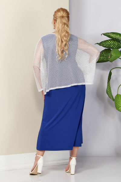 Комплект туника и платье из сетки и трикотажа для отдыха Anastasia 1119 молоко/синий - фото 11