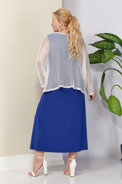 Комплект туника и платье из сетки и трикотажа для отдыха Anastasia 1119 молоко/синий - фото 10