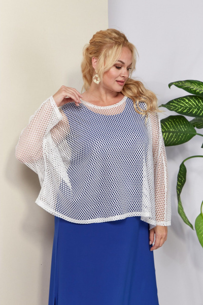 Комплект туника и платье из сетки и трикотажа для отдыха Anastasia 1119 молоко/синий - фото 7