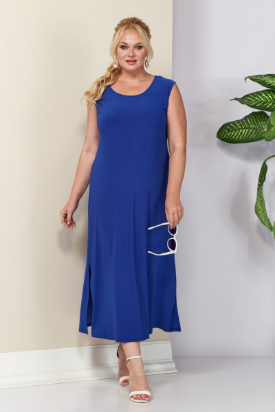 Комплект туника и платье из сетки и трикотажа для отдыха Anastasia 1119 молоко/синий - фото 3