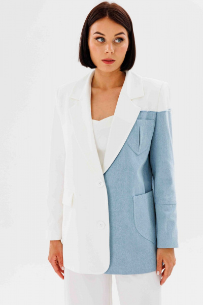 Жакет AURA otd 1105 белый+светло-голубой - фото 3