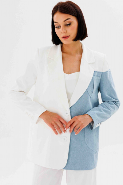 Жакет AURA otd 1105 белый+светло-голубой - фото 2