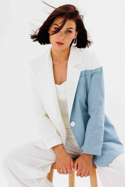 Жакет AURA otd 1105 белый+светло-голубой - фото 8