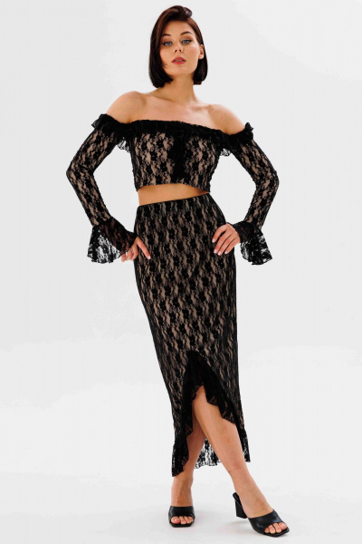 Юбка миди из кружева с воланами и разрезом AURA otd 5061 черный - фото 10