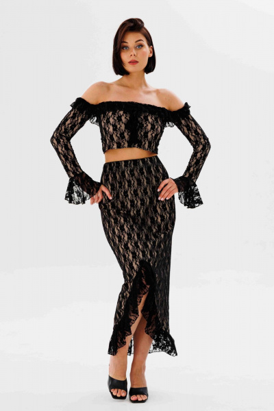 Юбка миди из кружева с воланами и разрезом AURA otd 5061 черный - фото 9