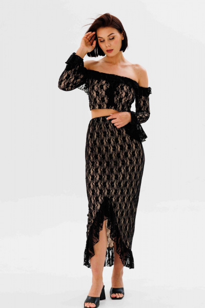 Юбка миди из кружева с воланами и разрезом AURA otd 5061 черный - фото 5