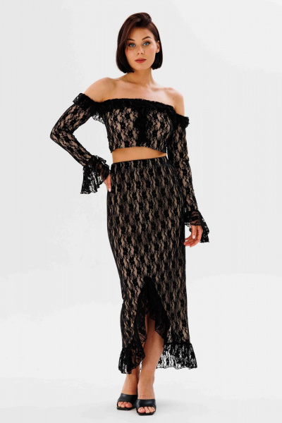 Юбка миди из кружева с воланами и разрезом AURA otd 5061 черный - фото 3